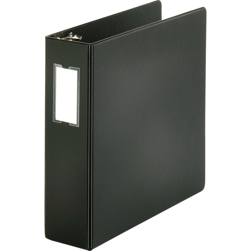 Business Source Basic Round Ring Binder w/Label Holder - 3" Binder Capacity - Letter - 8 1/2" x 11" Sheet Size - 3 x Round Ring Fastener(s) - Vinyl - Black - Open and Closed Triggers, Label Holder - 1. Picture 3