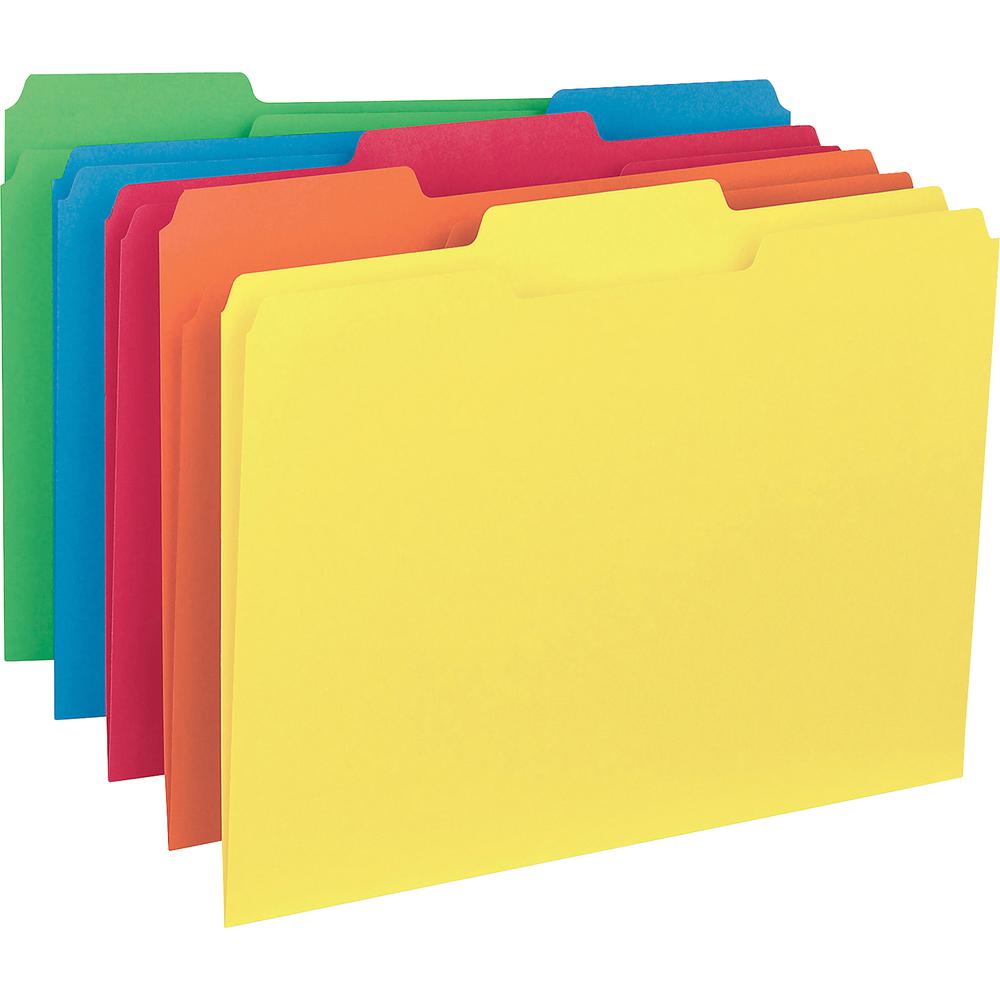 Business Source 1/3 Tab Cut Letter Recycled Top Tab File Folder - 8 1/2" x 11" - Top Tab Location - Assorted Position Tab Position - Assorted - 10% Recycled - 100 / Box. Picture 2