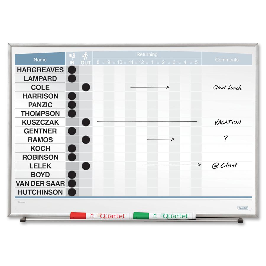 Quartet Matrix 15-employee In/Out Board - 16" Height x 23" Width - White Natural Cork Surface - Magnetic, Durable - Silver Frame - 1 Each. Picture 6