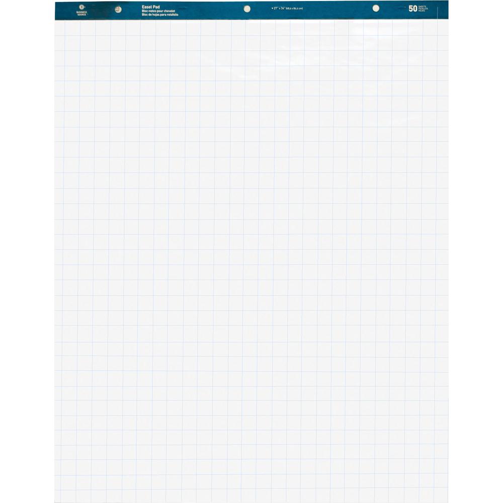 Business Source Quad Easel Pad - 50 Sheets - 15 lb Basis Weight - 27" x 34" - White Paper - Perforated - 4 / Carton. Picture 2