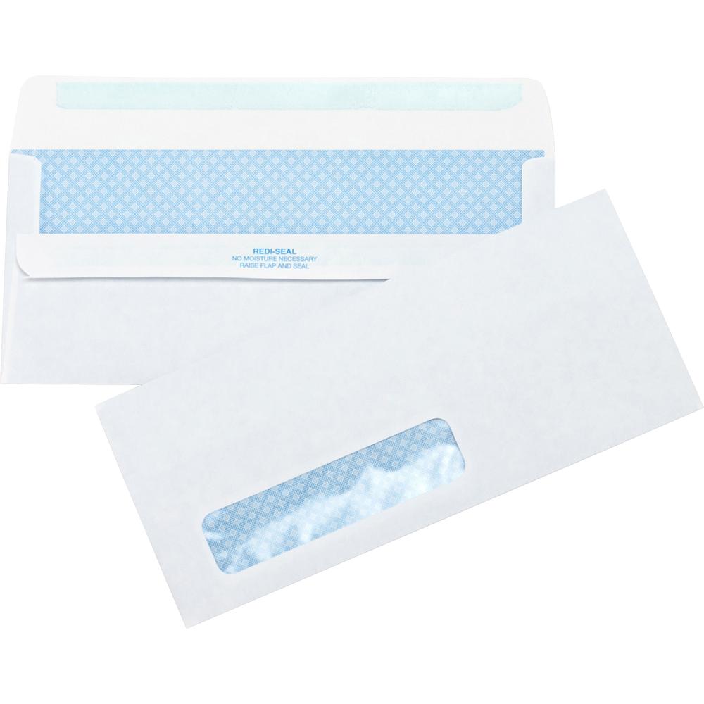 Business Source No.10 Standard Window Invoice Envelopes - Single Window - 9 1/2" Width x 4 1/2" Length - 24 lb - Self-sealing - Poly - 500 / Box - White. Picture 3