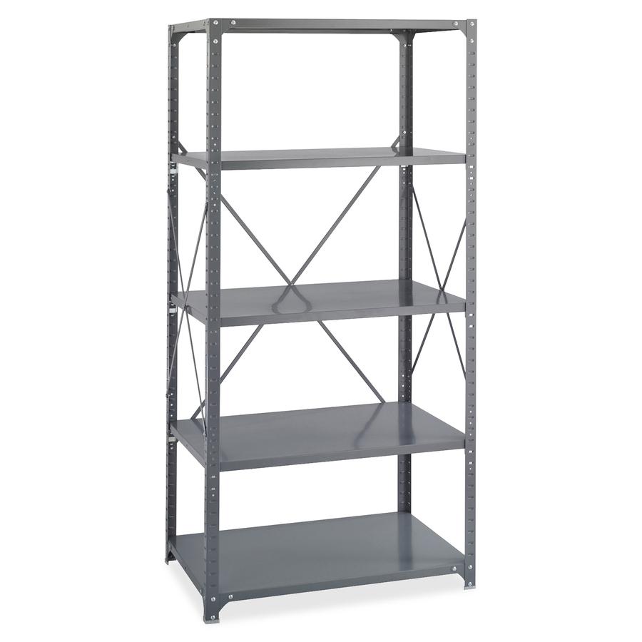 Safco Commercial Shelf Kit - 36" x 18" x 75" - 5 x Shelf(ves) - 3500 lb Load Capacity - Dark Gray - Powder Coated - Steel - Assembly Required. Picture 3