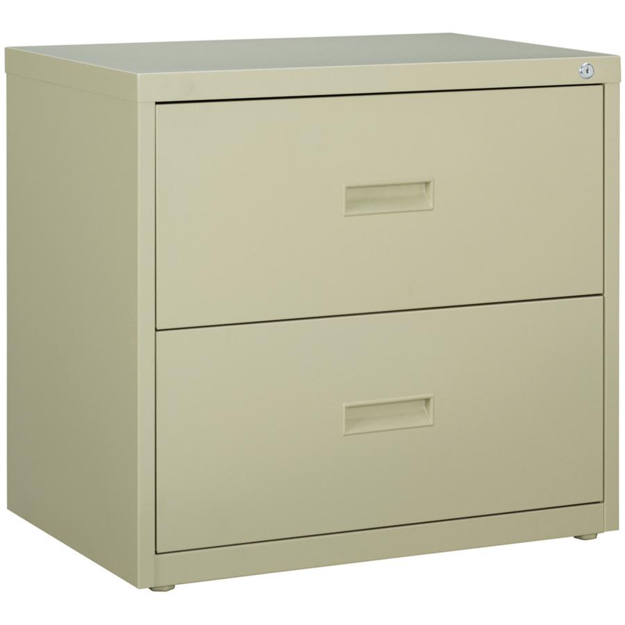 Lorell Lateral File - 2-Drawer - 30" x 18.6" x 28.1" - 2 x Drawer(s) for File - A4, Letter, Legal - Interlocking, Ball-bearing Suspension, Adjustable Glide, Locking Drawer - Putty - Steel - Recycled. Picture 5