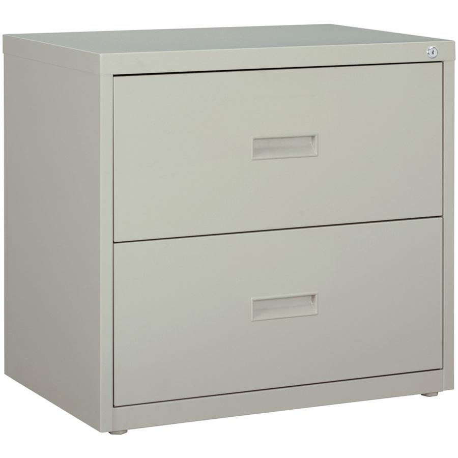 Lorell Value Lateral File - 2-Drawer - 30" x 18.6" x 28.1" - 2 x Drawer(s) for File - A4, Letter, Legal - Interlocking, Ball-bearing Suspension, Adjustable Glide - Light Gray - Steel - Recycled. Picture 5