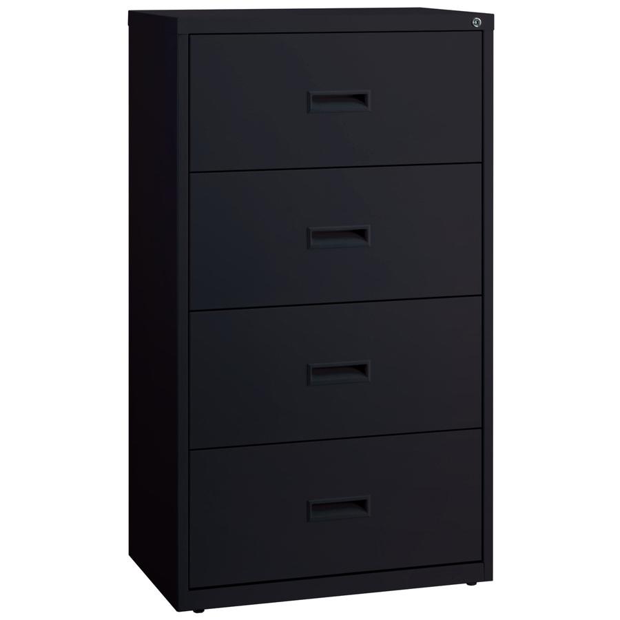 Lorell Value Lateral File - 2-Drawer - 30" x 18.6" x 52.5" - 4 x Drawer(s) for File - A4, Legal, Letter - Adjustable Glide, Ball-bearing Suspension, Label Holder - Black - Steel - Recycled. Picture 7