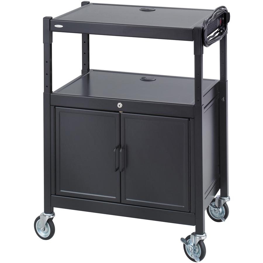 Safco Steel Adjustable AV Carts - Up to 20" Screen Support - 120 lb Load Capacity - 3 x Shelf(ves) - 42" Height x 26.8" Width x 20.5" Depth - Floor Stand - Powder Coated - Steel - Black. Picture 3