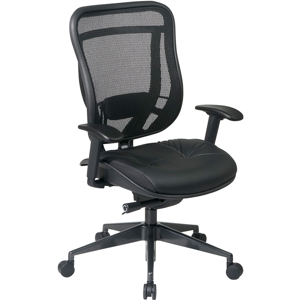Office Star Mesh Back Executive Chair - Leather Black Seat - 5-star Base - Black - 20" Seat Width x 19" Seat Depth - 28" Width x 28.5" Depth x 44" Height. Picture 3