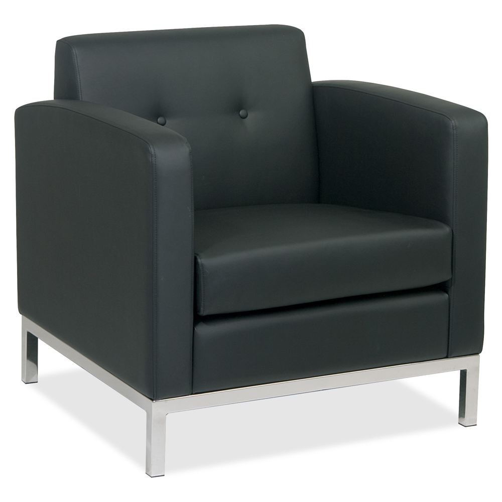 Ave Six Wall Street Arm Reception Chair - Faux Leather Black Seat - Four-legged Base - Black - 30" Width x 28" Depth x 30" Height. Picture 3