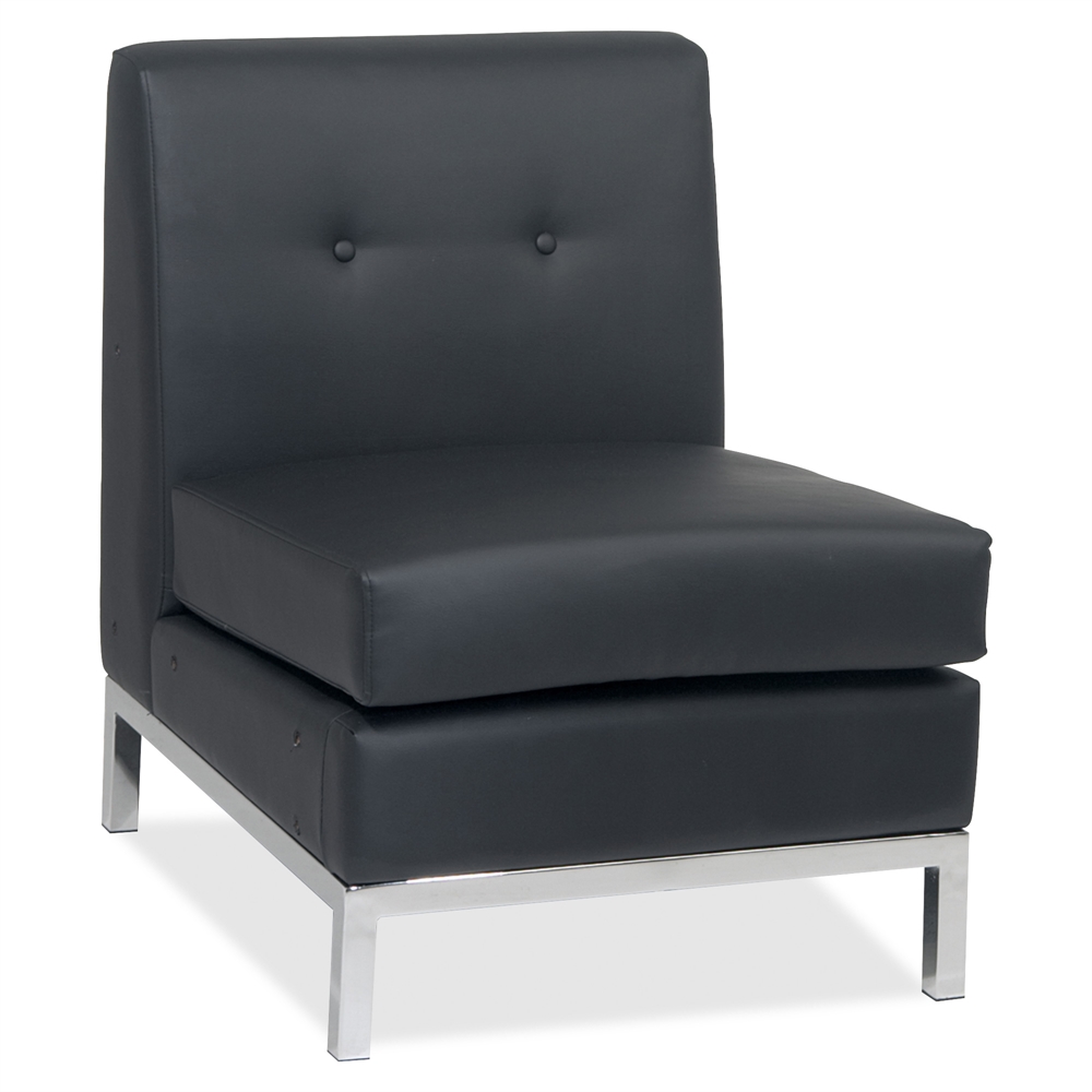 Ave Six Wall Street Armless Chair - Faux Leather Black Seat - Four-legged Base - Black - 23" Width x 28" Depth x 30" Height. Picture 3