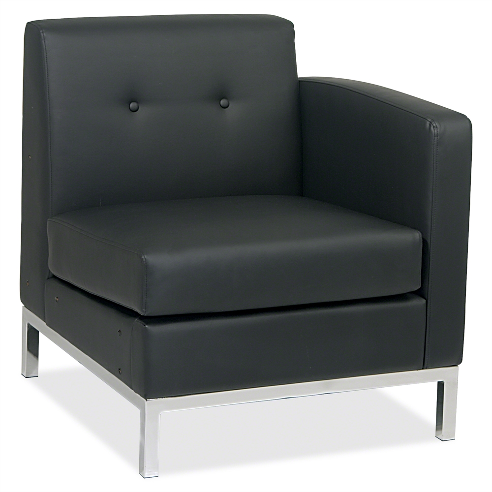 Wall Street Right Arm Chair - Faux Leather Black Seat27" Width x 28" Depth x 30" Height. Picture 2