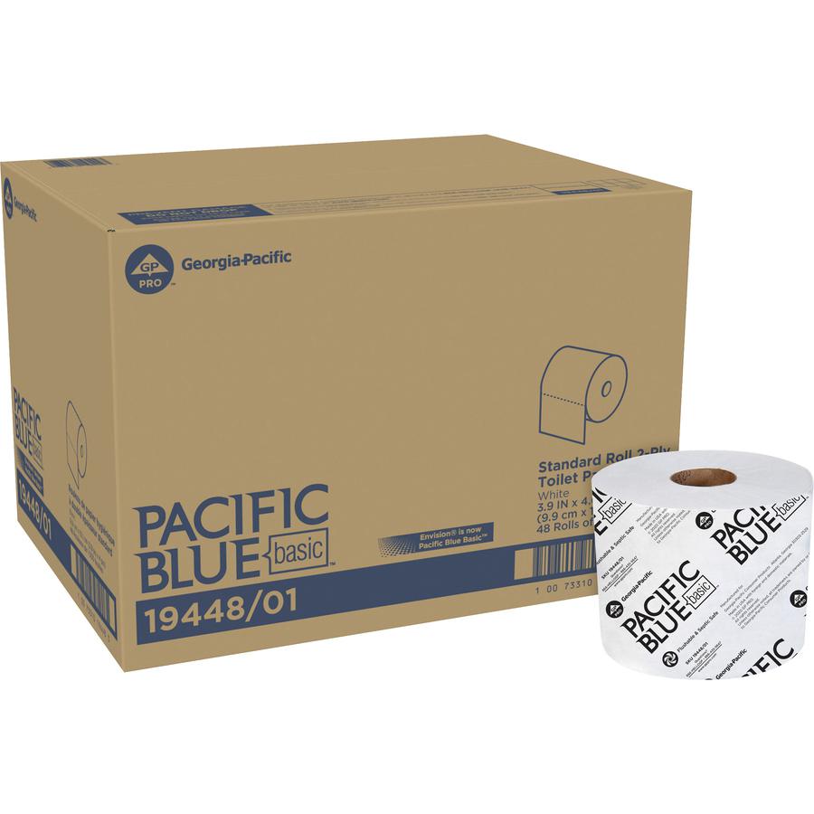 Pacific Blue Basic Standard Roll Toilet Paper - 3.95" x 4.05" - 1000 Sheets/Roll - White - Perforated, Septic Safe - For Restroom - 48 / Carton. Picture 2