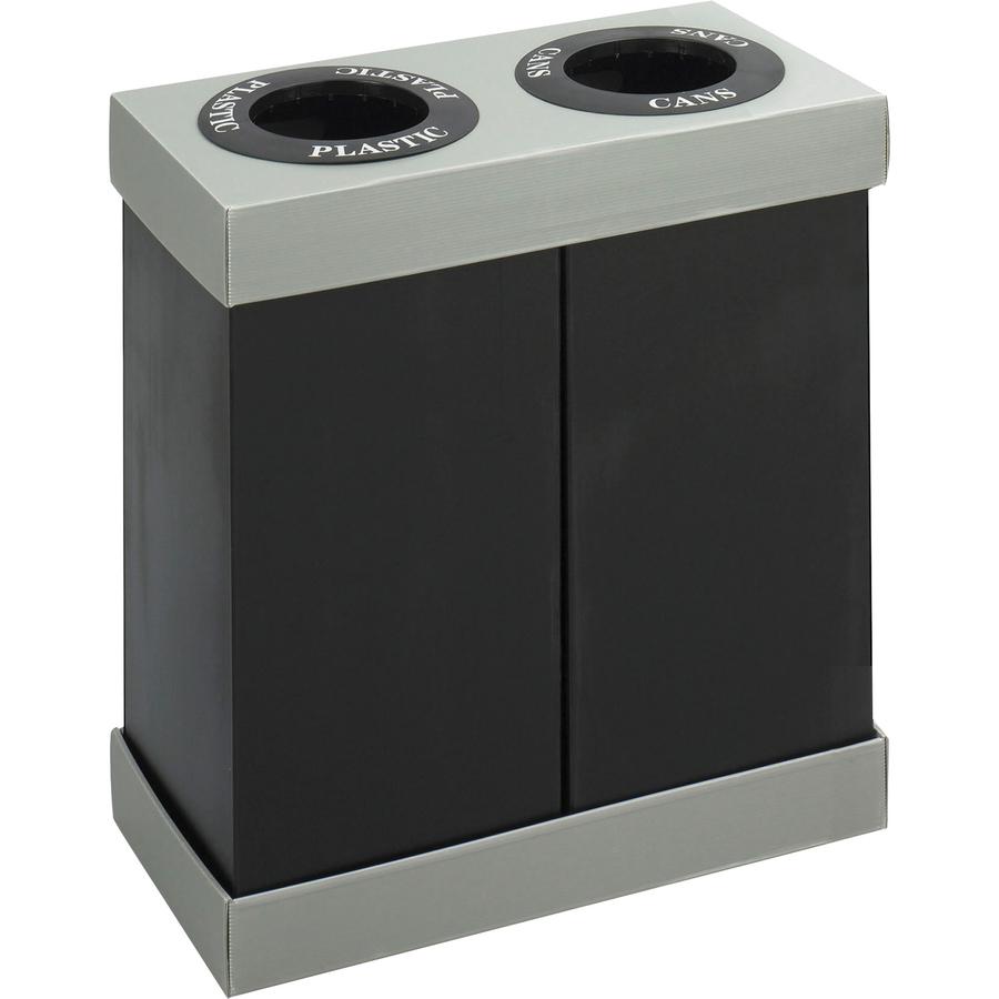 Safco Double Recycling Center Receptacles - 28 gal Capacity - Rectangular - 33" Height x 31" Width x 16" Depth - Polyethylene - Black - 1 Each. Picture 2