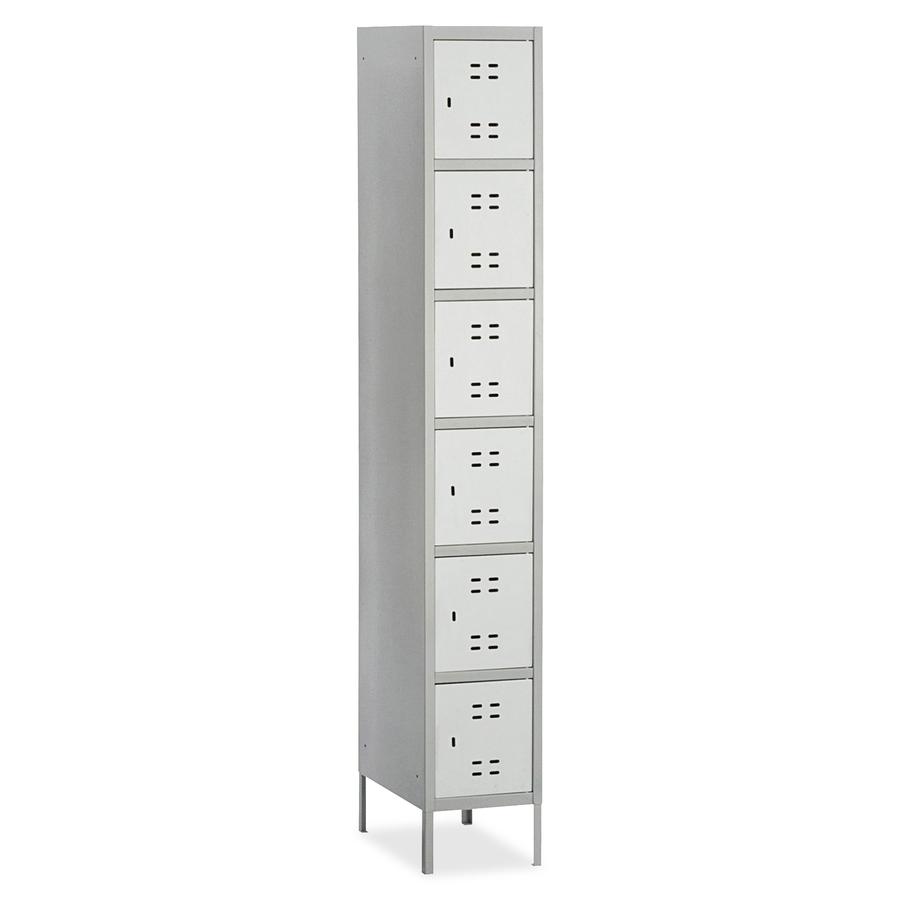 Safco Six-Tier Two-tone Box Locker with Legs - 18" x 12" x 78" - Recessed Locking Handle - Gray - Steel. Picture 2