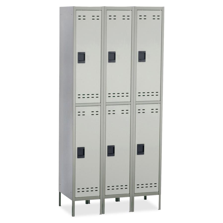 Safco Double-Tier Two-tone 3 Column Locker with Legs - 36" x 18" x 78" - 3 x Shelf(ves) - Recessed Locking Handle. Picture 2