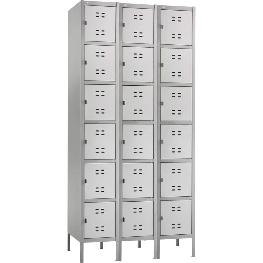 Safco Six-Tier Two-tone 3 Column Locker with Legs - 36" x 18" x 78" - 3 x Shelf(ves) - Recessed Locking Handle. Picture 2