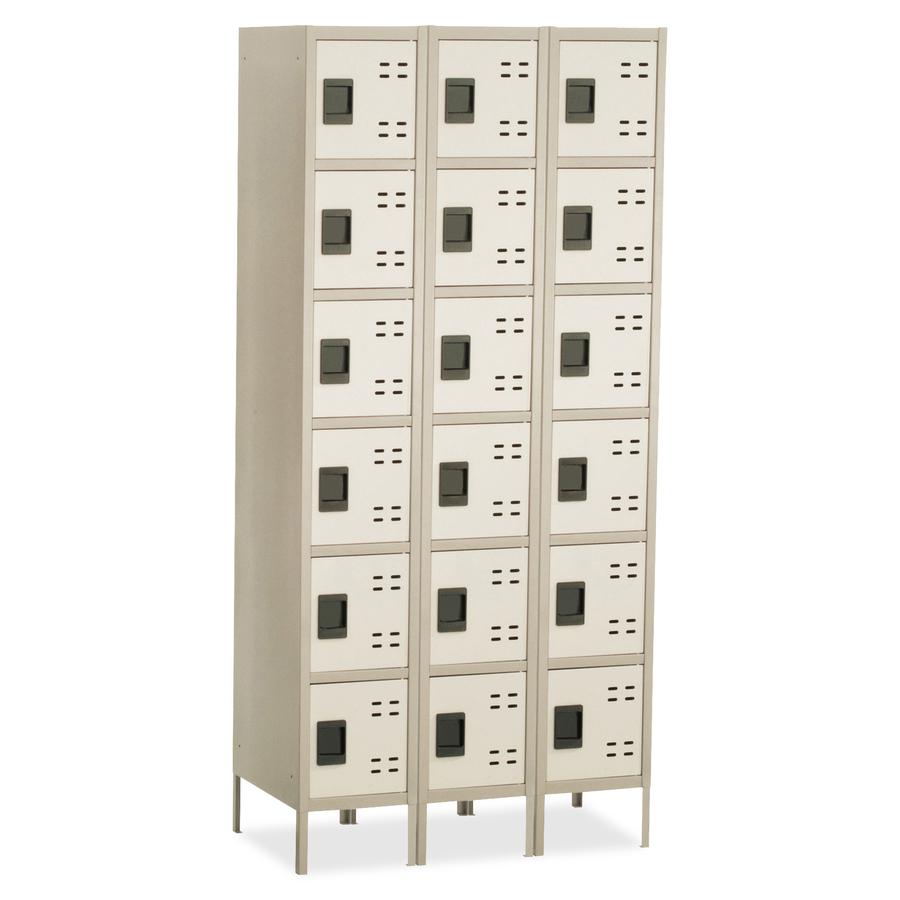 Safco Six-Tier Two-tone 3 Column Locker with Legs - 36" x 18" x 78" - 3 x Shelf(ves) - Recessed Locking Handle. Picture 2