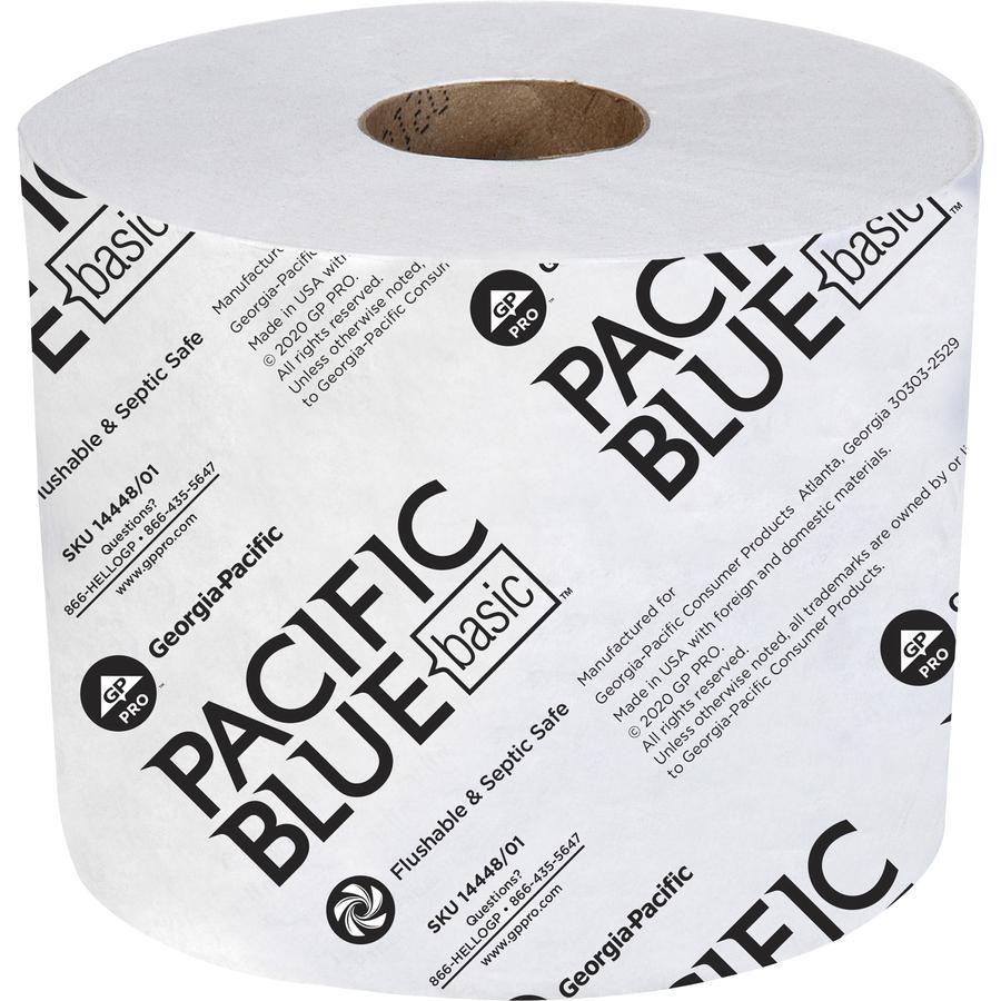 Pacific Blue Basic Standard Roll Toilet Paper - 1 Ply - 3.90" x 4" - 1500 Sheets/Roll - White - 48 / Carton. Picture 4