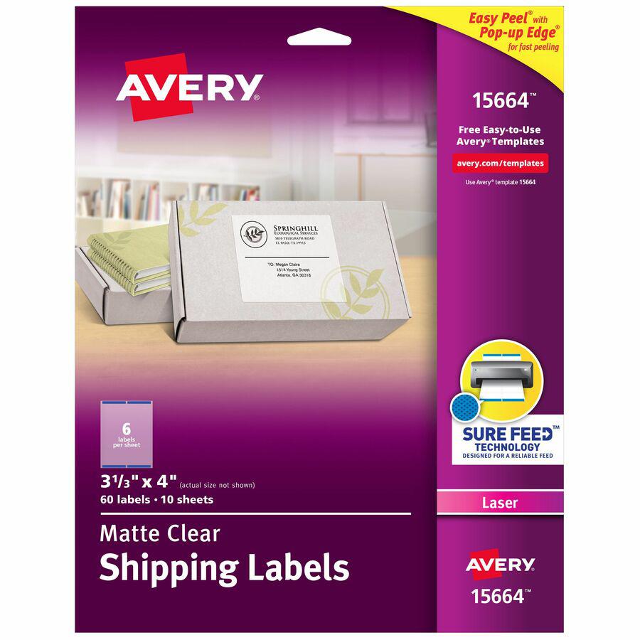 Avery&reg; Clear Shipping Labels, Sure Feed, 3-1/3" x 4" 300 Labels (15664) - 3 21/64" Width x 4" Length - Permanent Adhesive - Rectangle - Laser - Clear - Film - 6 / Sheet - 10 Total Sheets - 60 Tota. Picture 4