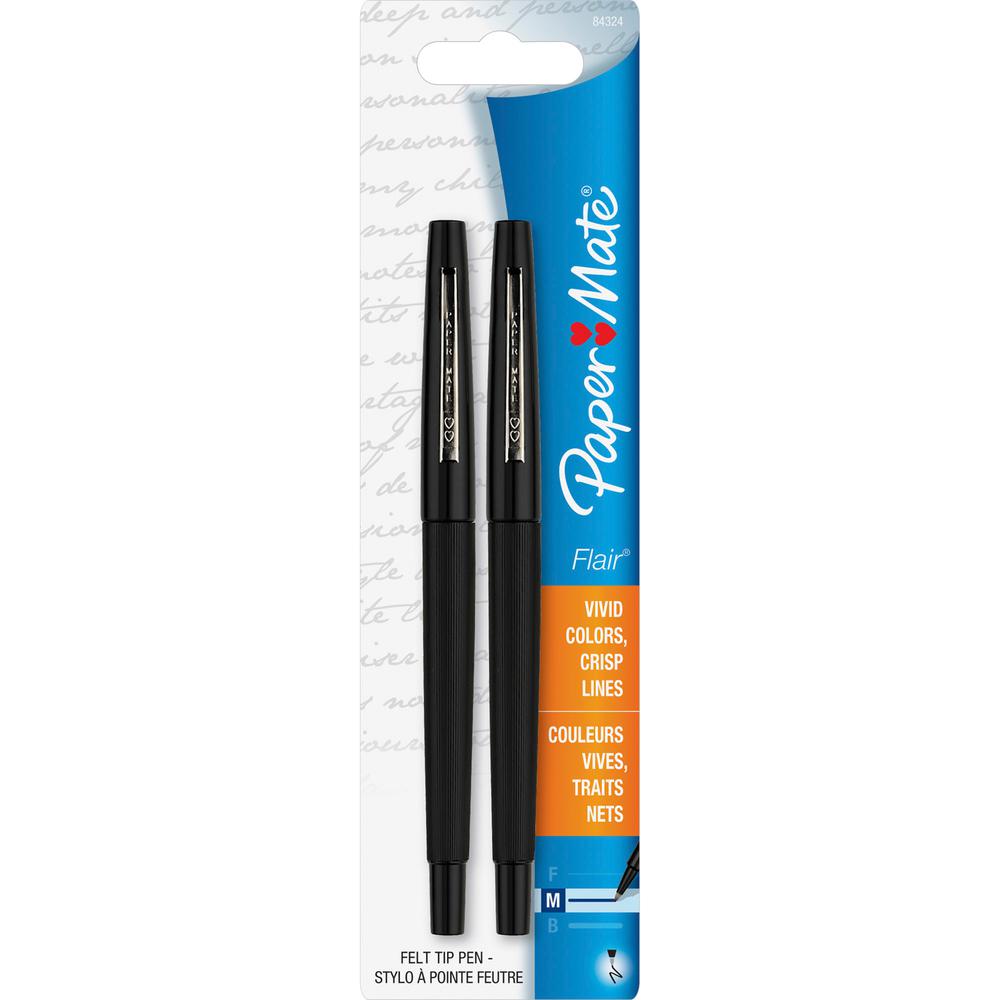 Paper Mate Flair Point Guard Felt Tip Marker Pens - Medium Pen Point - Black Water Based Ink - Black Barrel - 2 / Pack. Picture 2