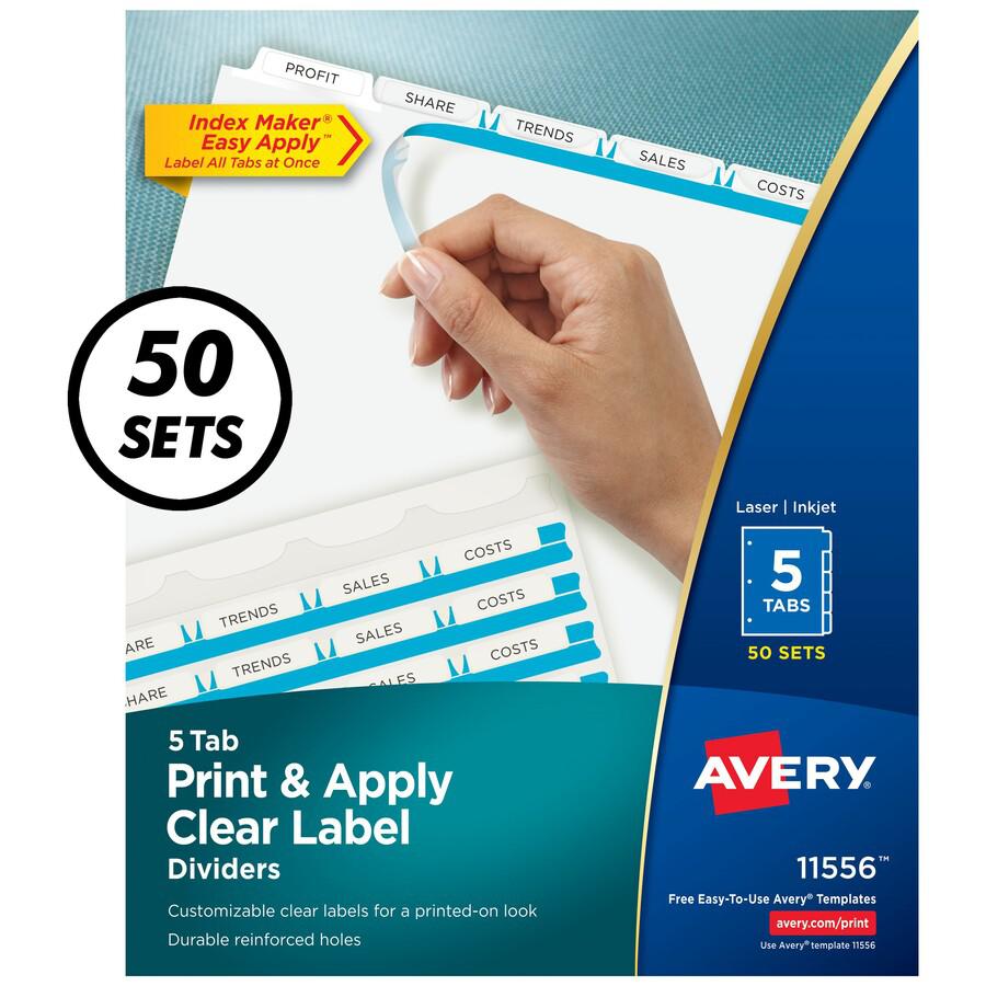 Avery&reg; Index Maker Index Divider - 250 x Divider(s) - Print-on Tab(s) - 5 - 5 Tab(s)/Set - 8.5" Divider Width x 11" Divider Length - 3 Hole Punched - White Paper Divider - White Paper Tab(s) - 50 . Picture 2