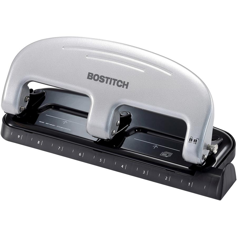 Bostitch EZ Squeeze&trade; 20 Three-Hole Punch - 3 Punch Head(s) - 20 Sheet - 9/32" Punch Size - 4.4" x 2" - Black, Silver. Picture 11