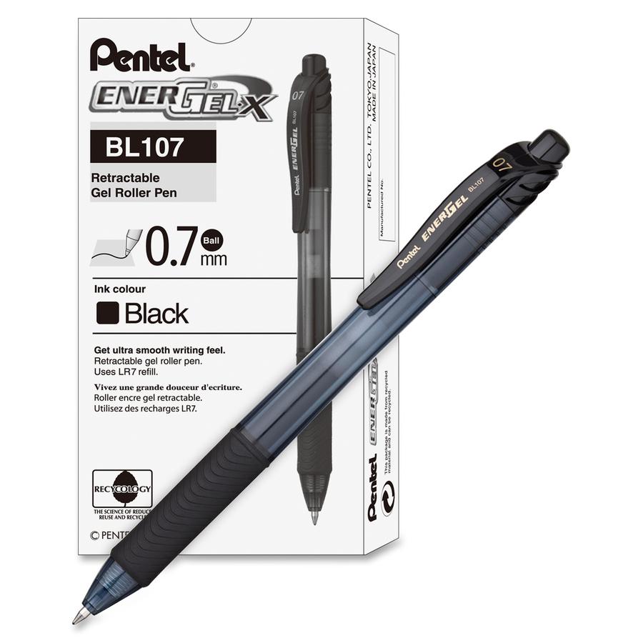 EnerGel EnerGel-X Retractable Gel Pens - Medium Pen Point - 0.7 mm Pen Point Size - Refillable - Retractable - Black Gel-based Ink - Black Barrel - Metal Tip - 12 / Box. Picture 5