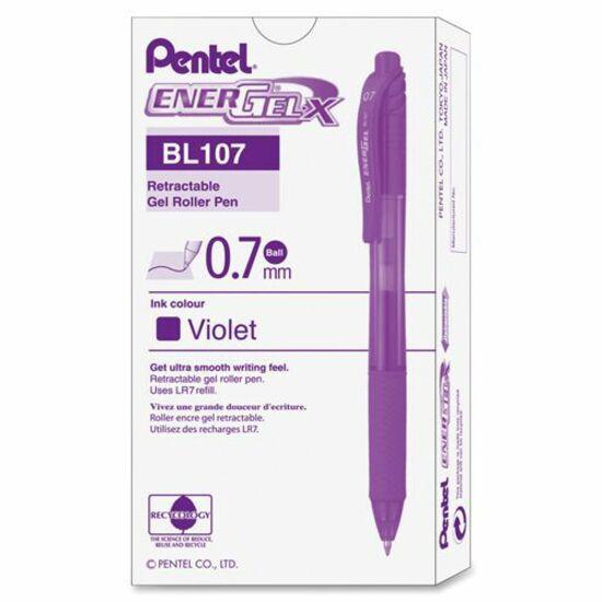 EnerGel EnerGel-X Retractable Gel Pens - Medium Pen Point - 0.7 mm Pen Point Size - Refillable - Retractable - Violet Gel-based Ink - Violet Barrel - Metal Tip - 1 / Dozen. Picture 4