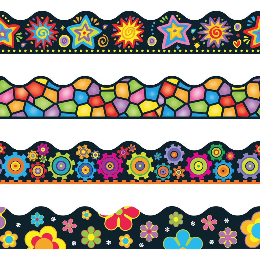 Trend Bulletin Board Trimmer Variety Pack - Brights on Black Shape - Reusable, Durable, Precut - 2.25" Width x 1872" Length - Assorted - 12 / Set. Picture 3
