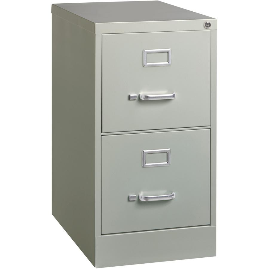 Lorell Fortress Series 22" Commercial-Grade Vertical File Cabinet - 15" x 22" x 28.4" - 2 x Drawer(s) for File - Letter - Lockable, Ball-bearing Suspension - Light Gray - Steel - Recycled. Picture 10