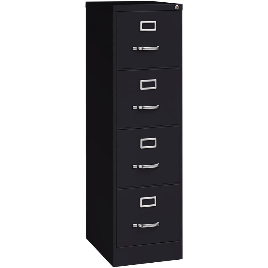 Lorell Fortress Series 22" Commercial-Grade Vertical File Cabinet - 15" x 22" x 52" - 4 x Drawer(s) for File - Letter - Lockable, Ball-bearing Suspension - Black - Steel - Recycled. Picture 11