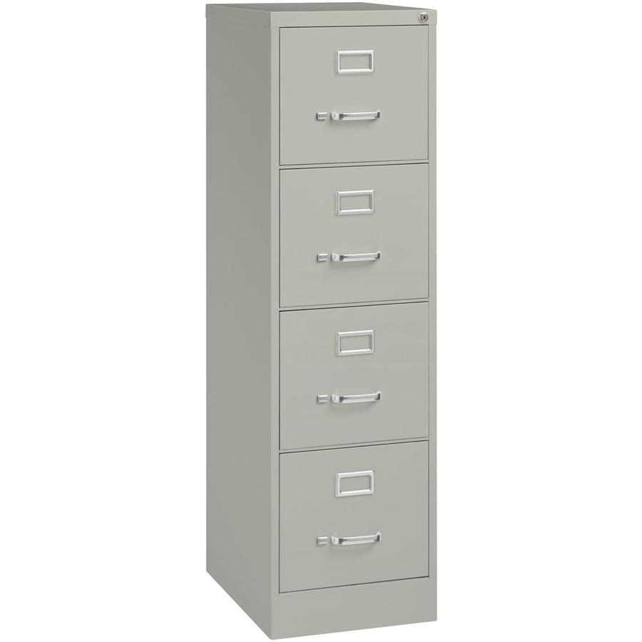 Lorell Fortress Series 22" Commercial-Grade Vertical File Cabinet - 15" x 22" x 52" - 4 x Drawer(s) for File - Letter - Lockable, Ball-bearing Suspension - Light Gray - Steel - Recycled. Picture 9