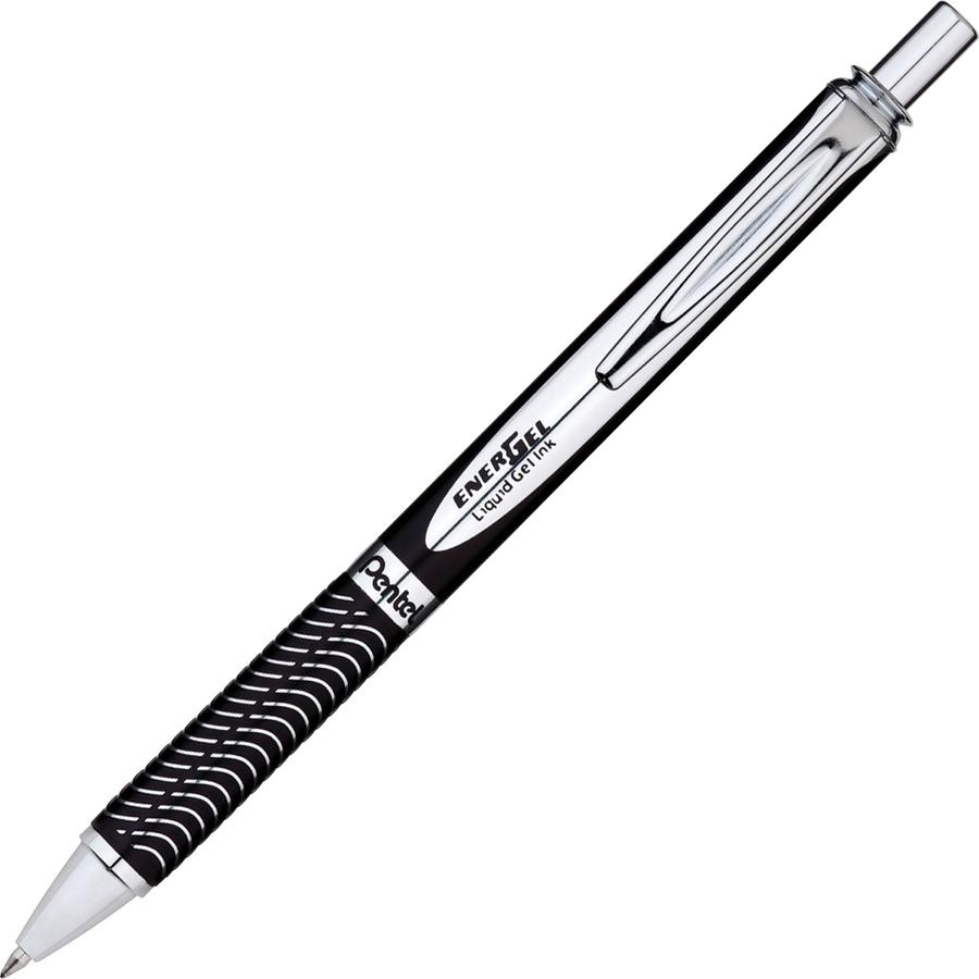 EnerGel Energel Alloy Retractable Gel Pen - Medium Pen Point - 0.7 mm Pen Point Size - Refillable - Retractable - Black Gel-based Ink - Black Metal Barrel - Stainless Steel Tip - 1 Each. Picture 2