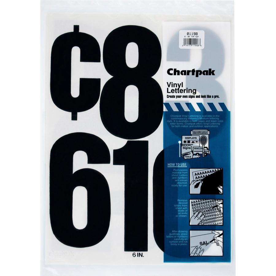 Chartpak Permanent Adhesive Vinyl Numbers - 21 x Numbers Shape - Self-adhesive - 6" Height x 15" Length - Black - Vinyl - 21 / Pack. Picture 2