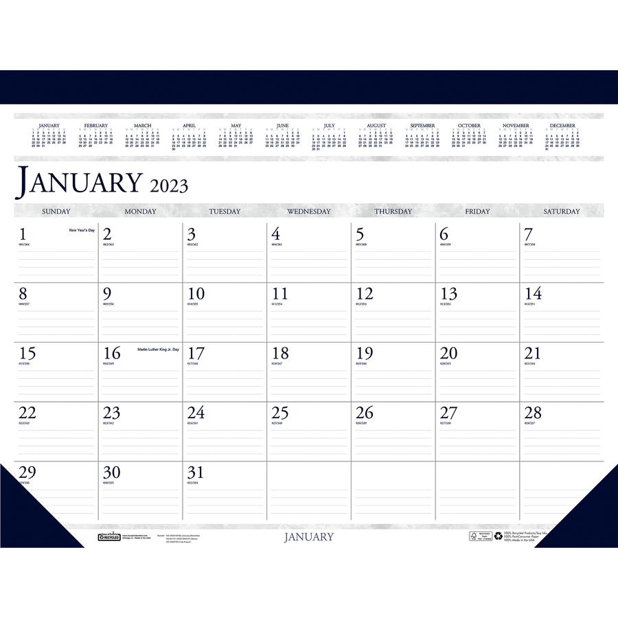 House of Doolittle Deep Blue Print 18.5" Desk Pad Calendar - Julian Dates - Monthly - 12 Month - January 2022 till December 2022 - 1 Month Single Page Layout - 18 1/2" x 13" White Sheet - 1.75" x 2.37. Picture 2