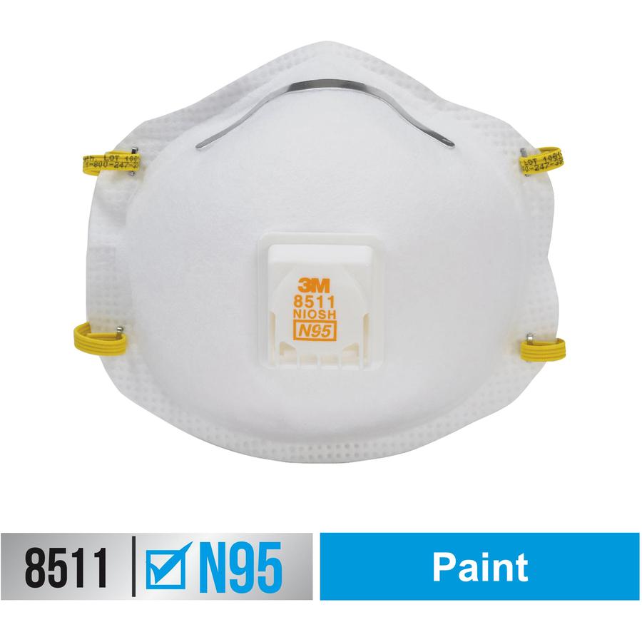 3M Particulate Respirator N95 - Particulate Protection - White - Exhalation Valve, Adjustable Nose Clip, Braided Headband - 10 / Box. Picture 2