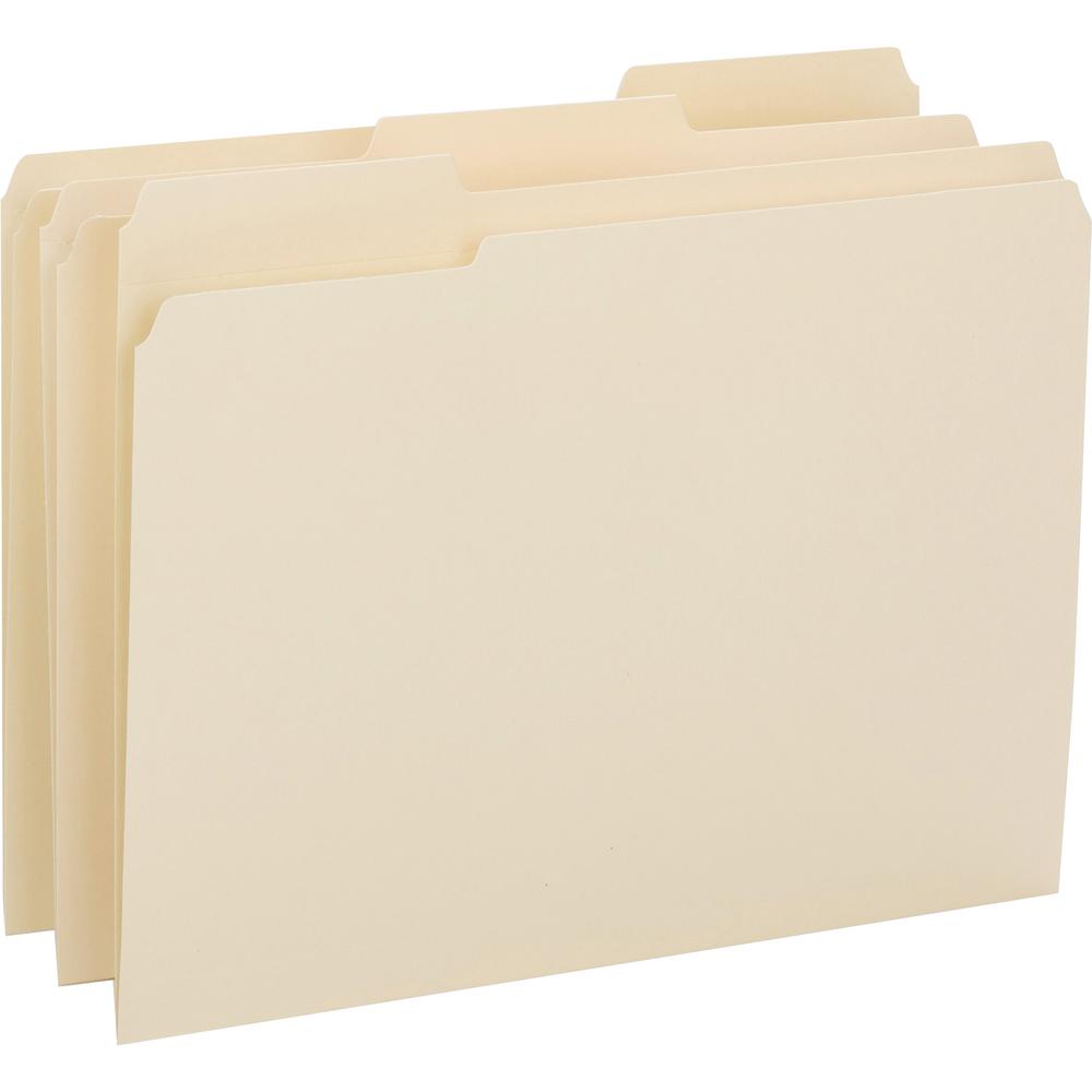Business Source 1/3 Tab Cut Letter Recycled Top Tab File Folder - 8 1/2" x 11" - 3/4" Expansion - Top Tab Location - Assorted Position Tab Position - Manila - 10% Recycled - 50 / Box. Picture 2