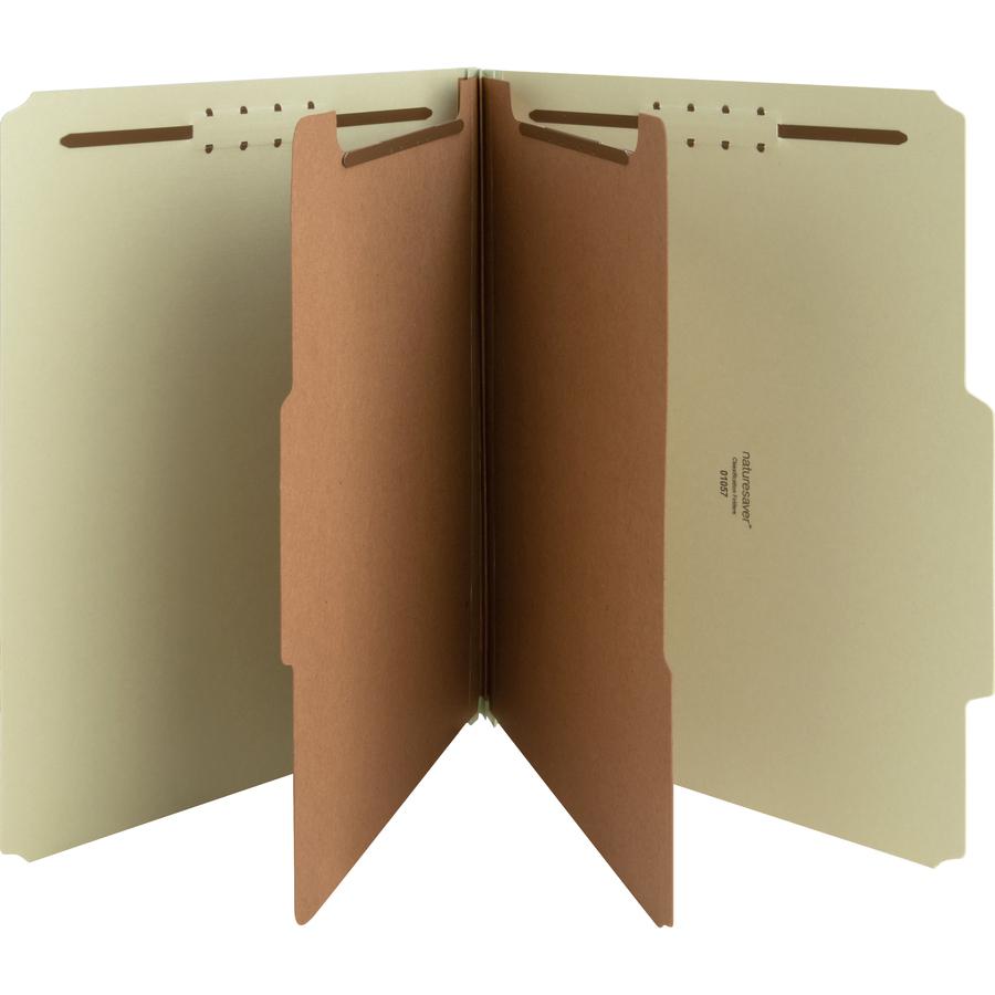 Nature Saver 2/5 Tab Cut Letter Recycled Classification Folder - 8 1/2" x 11" - 2" Expansion - Prong K Style Fastener - 2" Fastener Capacity for Folder, 1" Fastener Capacity for Divider - 2 Divider(s). Picture 5