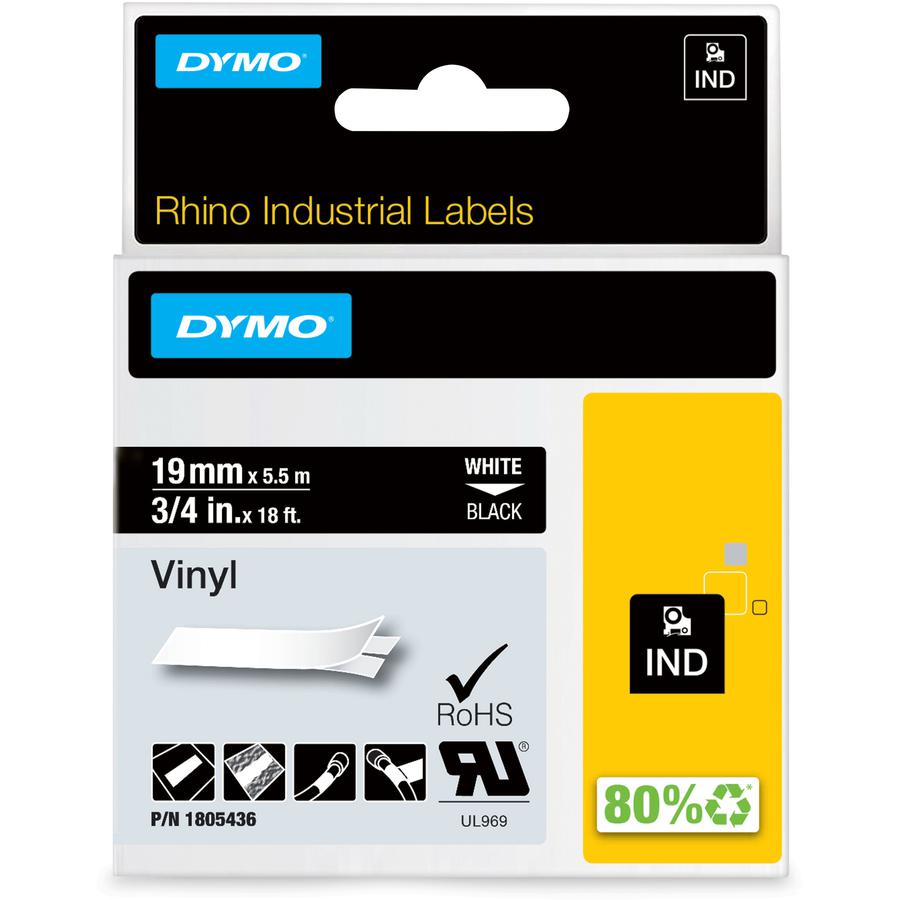 Dymo Colored 3/4" Vinyl Label Tape - 15/32" Width - Permanent Adhesive - Thermal Transfer - White - Vinyl - 1 Each - Water Resistant - Self-adhesive, Oil Resistant, Chemical Resistant, Corrosion Resis. Picture 4