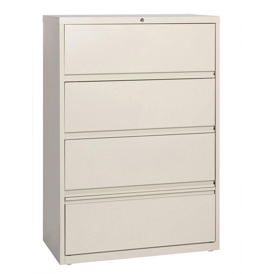 Lorell Fortress Lateral File with Roll-Out Shelf - 36" x 18.6" x 52.5" - 4 x Drawer(s) for File - Letter, Legal, A4 - Ball-bearing Suspension, Interlocking, Heavy Duty, Recessed Handle, Leveling Glide. Picture 6
