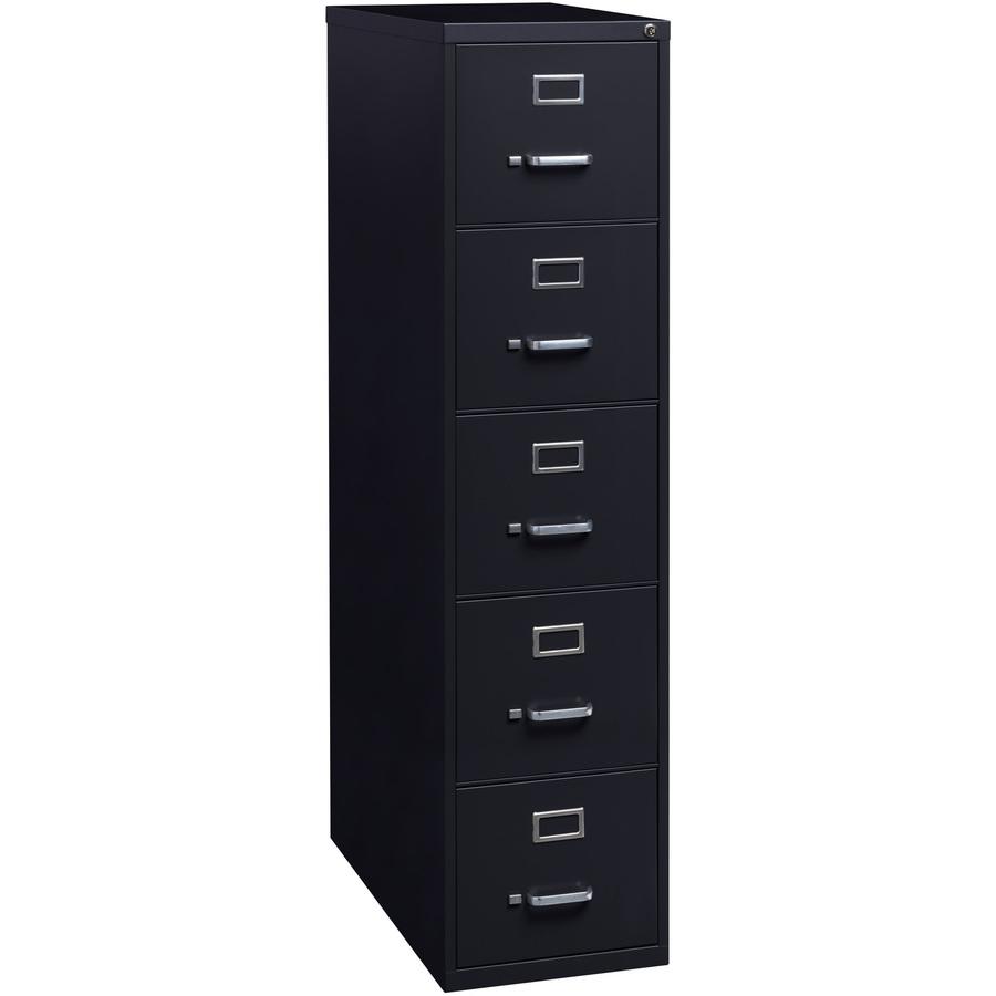 Lorell Fortress Series 26-1/2" Commercial-Grade Vertical File Cabinet - 15" x 26.5" x 61.6" - 5 x Drawer(s) for File - Letter - Vertical - Heavy Duty, Security Lock, Ball-bearing Suspension - Black - . Picture 8