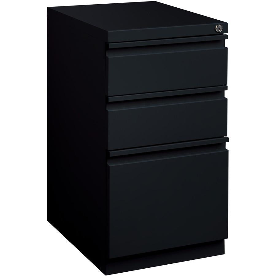 Lorell 20" Box/Box/File Mobile File Cabinet with Full-Width Pull - 15" x 20" x 27.8" - Letter - Ball-bearing Suspension, Recessed Handle, Security Lock - Black - Steel - Recycled. Picture 10