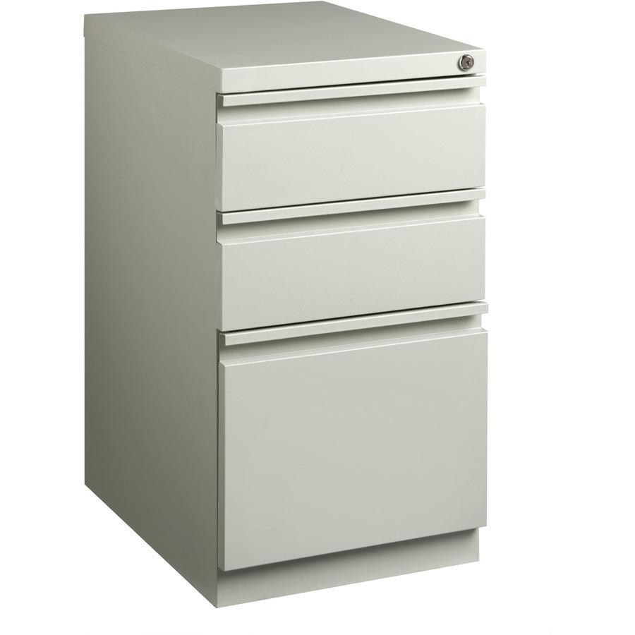 Lorell 20" Box/Box/File Mobile File Cabinet with Full-Width Pull - 15" x 20" x 27.8" - Letter - Security Lock, Recessed Handle, Ball-bearing Suspension - Light Gray - Steel - Recycled. Picture 8