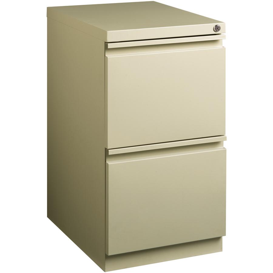 Lorell 20" File/File Mobile File Cabinet with Full-Width Pull - 15" x 20" x 27.8" - Letter - Recessed Handle, Ball-bearing Suspension, Security Lock - Putty - Steel - Recycled. Picture 12