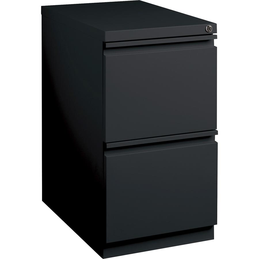 Lorell 20" File/File Mobile File Cabinet with Full-Width Pull - 15" x 20" x 27.8" - Letter - Security Lock, Ball-bearing Suspension, Recessed Handle - Black - Steel - Recycled. Picture 9