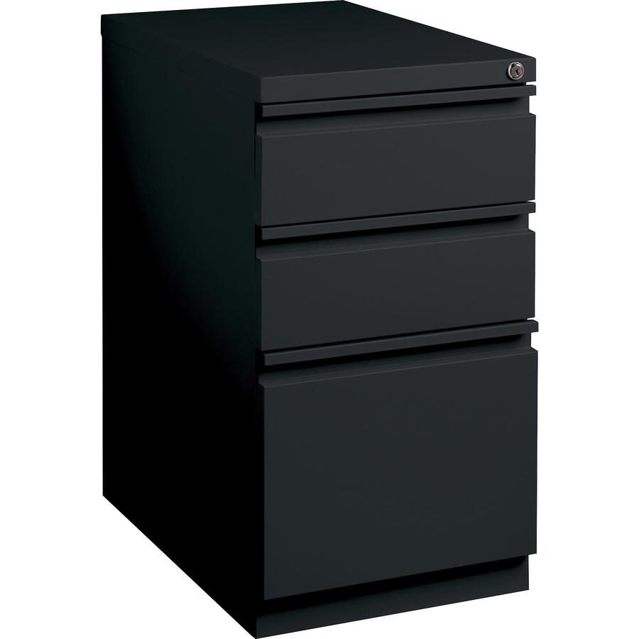 Lorell 23" Box/Box/File Mobile File Cabinet with Full-Width Pull - 15" x 22.9" x 27.8" - Letter - Vertical - Security Lock, Recessed Handle, Ball-bearing Suspension - Black - Steel - Recycled. Picture 11