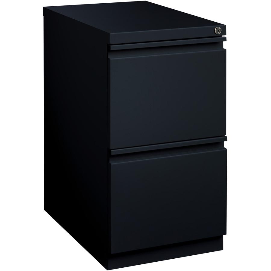 Lorell 23" File/File Mobile File Cabinet with Full-Width Pull - 15" x 22.9" x 27.8" - Letter - Vertical - Recessed Handle, Ball-bearing Suspension, Security Lock - Black - Steel - Recycled. Picture 9