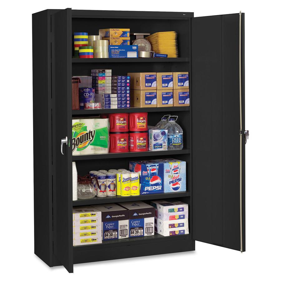 Tennsco Jumbo Storage Cabinet - 48" x 24" x 78" - 5 x Shelf(ves) - 2 x Door(s) - 2000 lb Load Capacity - Leveling Glide, Recessed Handle, Security Lock - Black - Steel - Recycled. Picture 3