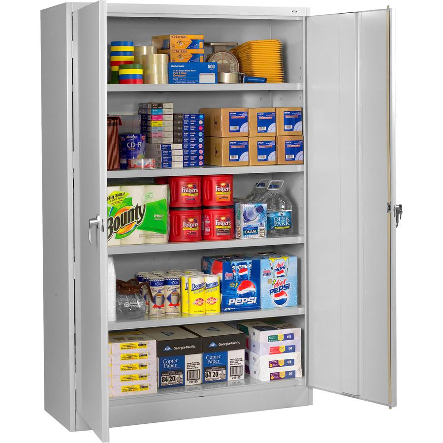 Tennsco Jumbo Storage Cabinet - 48" x 24" x 78" - 5 x Shelf(ves) - 2 x Door(s) - 2000 lb Load Capacity - Leveling Glide, Security Lock, Recessed Handle - Light Gray - Steel - Recycled. Picture 2
