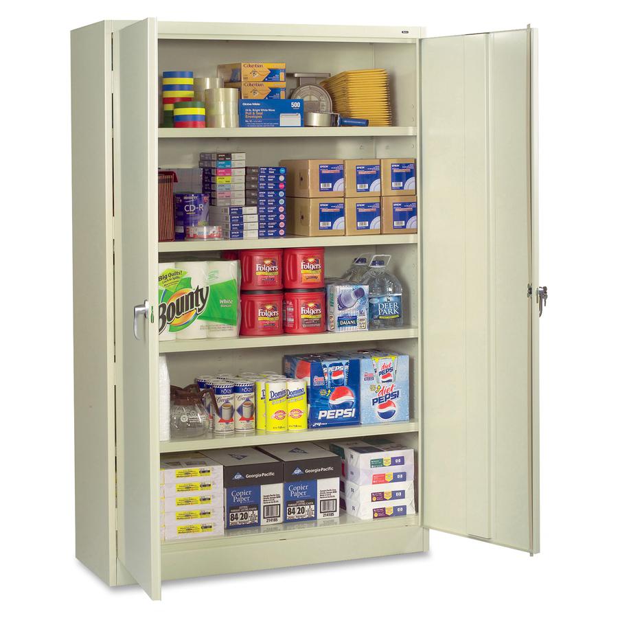 Tennsco Jumbo Storage Cabinet - 48" x 24" x 78" - 5 x Shelf(ves) - 2 x Door(s) - 2000 lb Load Capacity - Security Lock, Recessed Handle, Leveling Glide - Putty - Steel - Recycled. Picture 3