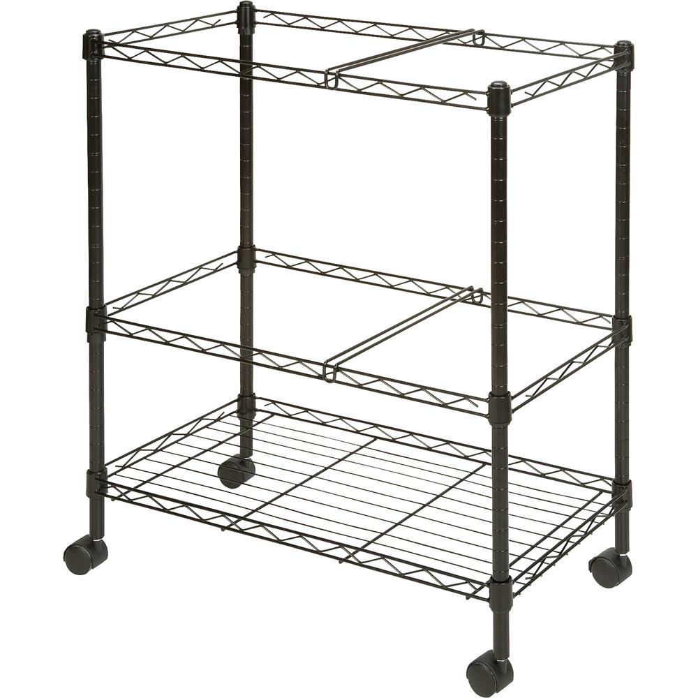 Lorell 2-Tier Wire Mobile File Cart - 4 Casters - Steel - x 26" Width x 12.5" Depth x 30" Height - Black - 1 Each. Picture 4